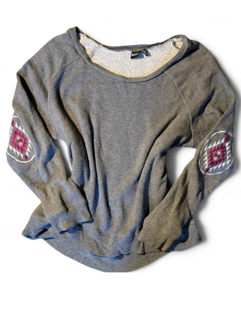 Cruel Girl Aztec Sleeve Pullover Sweatshirt Gray XS/S